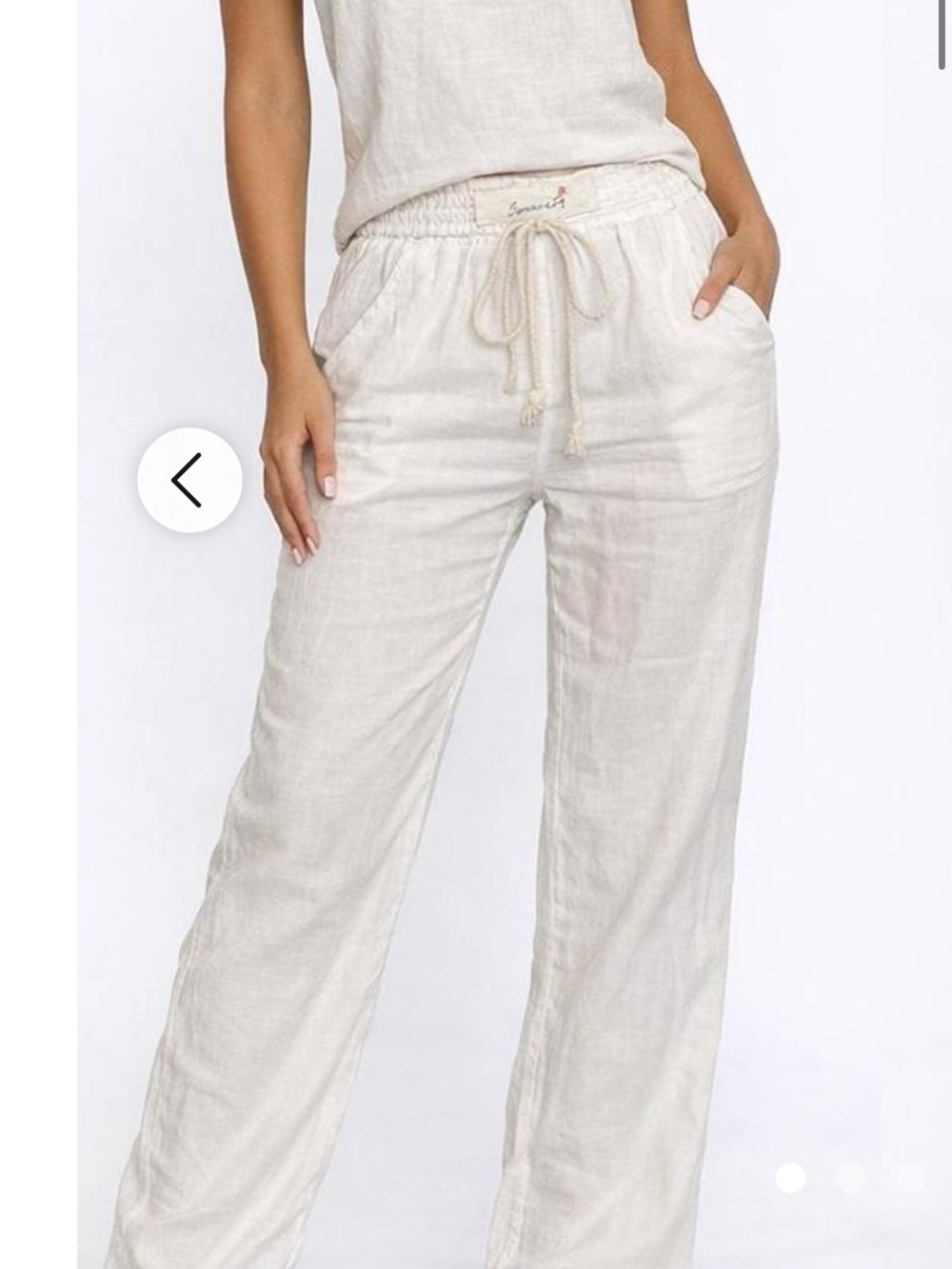 Angel Kiss White Wide-Leg Linen Drawstring Pants